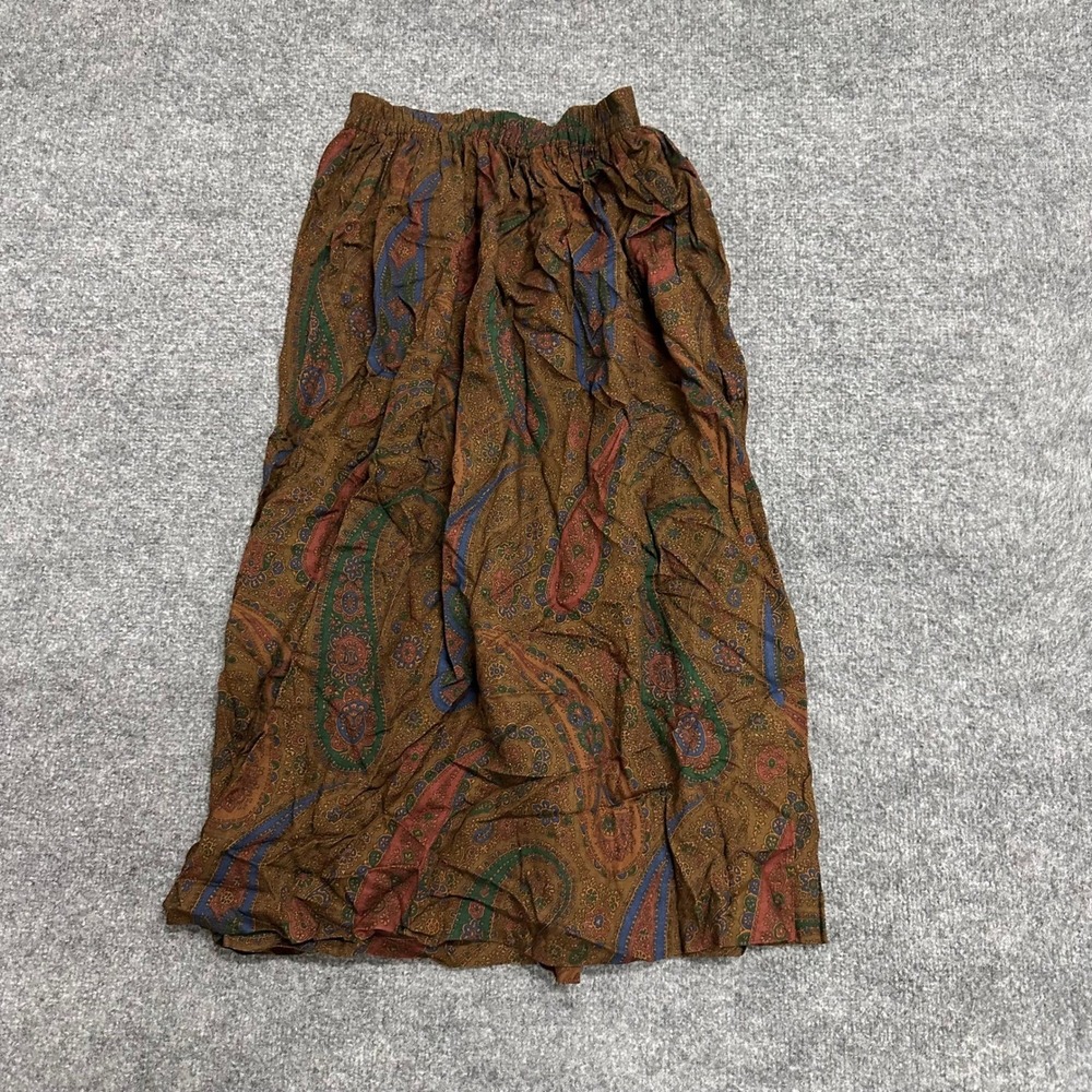 F.A. Chatta Ltd Skirt Womens Size 6 Brown Paisley Rayon Midi Elastic Waist USA